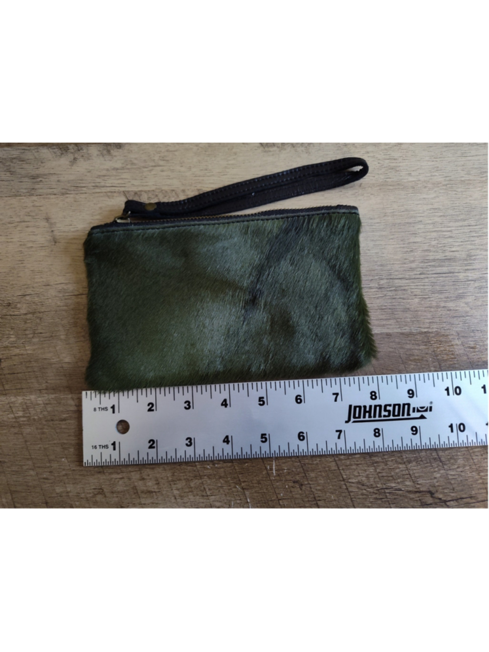 Women's Unbranded Hair-On Hide Wristlet Clutch, Green and Black